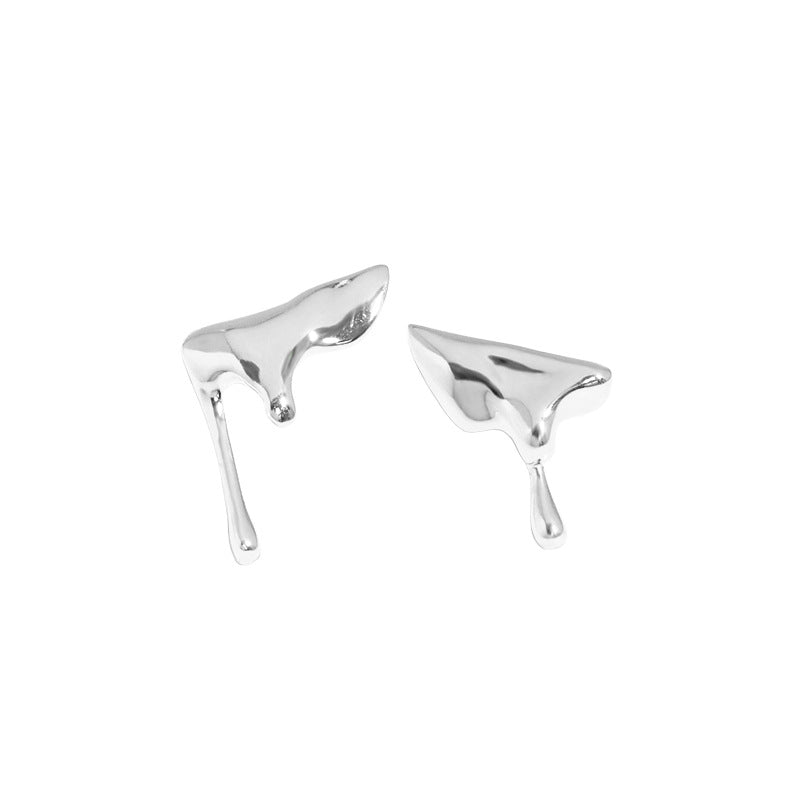 Irregular Dropping Water Asymmetry 925 Sterling Silver Stud Earrings