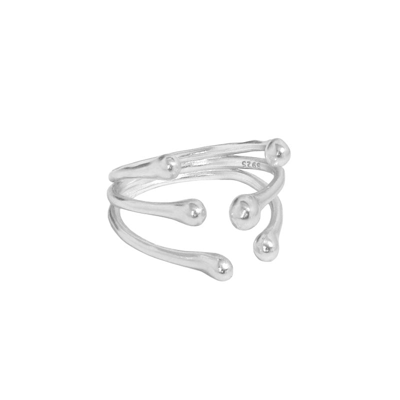 Fashion Irregular Beads Branch 925 Sterling Silver Adjustable Ring
