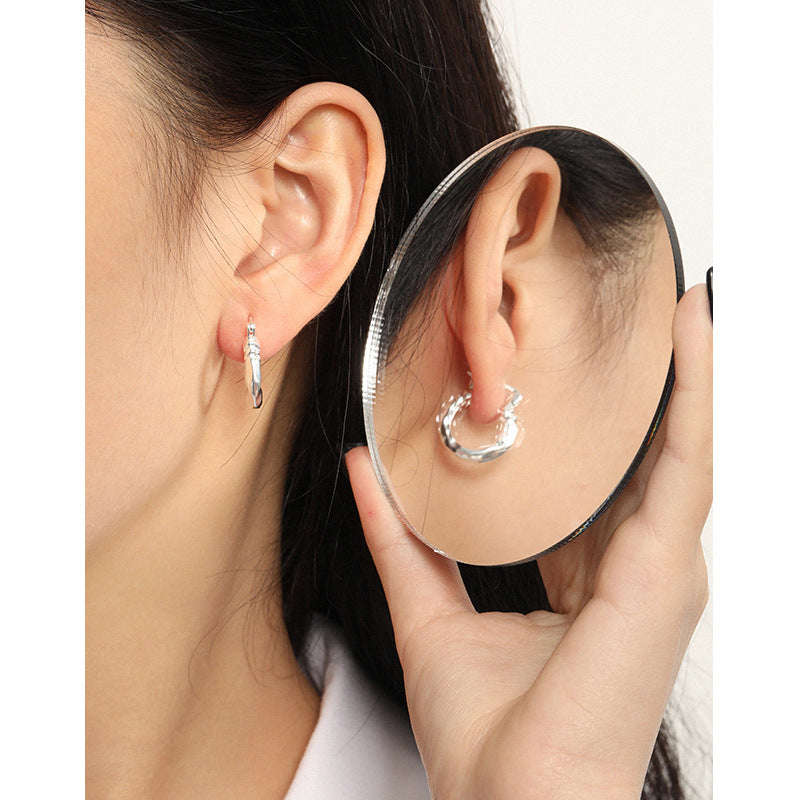 Simple Geometry Circles New 925 Sterling Silver Hoop Earrings