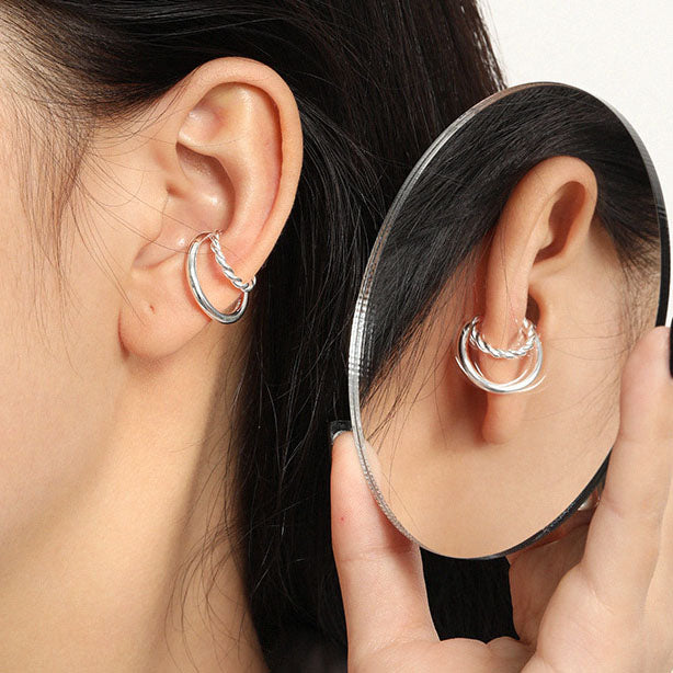 Fashion Double Layer Twisted 925 Sterling Silver Non-Pierced Earring(Single)