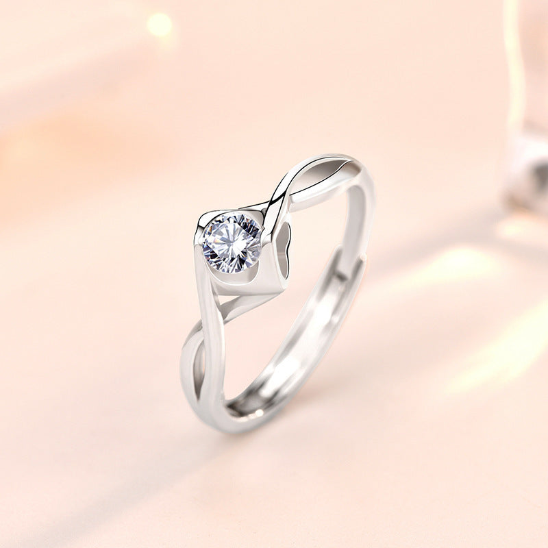 Minimalist Honey Moon CZ 925 Sterling Silver Adjustable Promise Ring