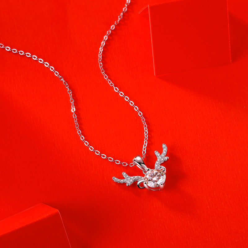 Bridesmaid Moissanite CZ Angle Deer 925 Sterling Silver Necklace