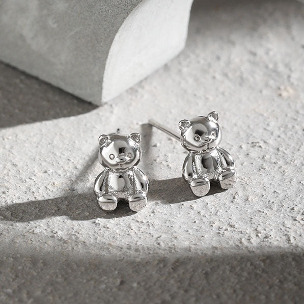 Cute Mini Bear Animal Gift 925 Sterling Silver Stud Earrings