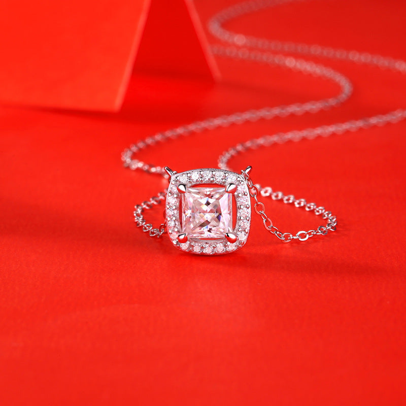 Bridesmaid Square Moissanite CZ Geometry 925 Sterling Silver Necklace
