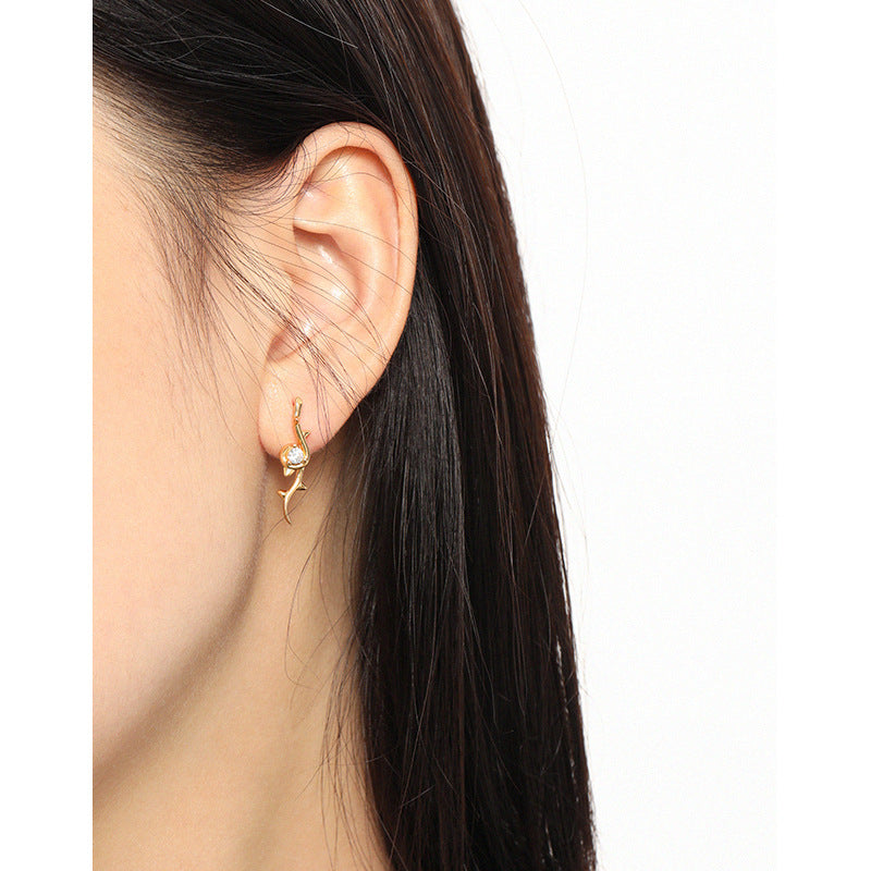 Women CZ Rose Flower Gift 925 Sterling Silver Stud Earrings