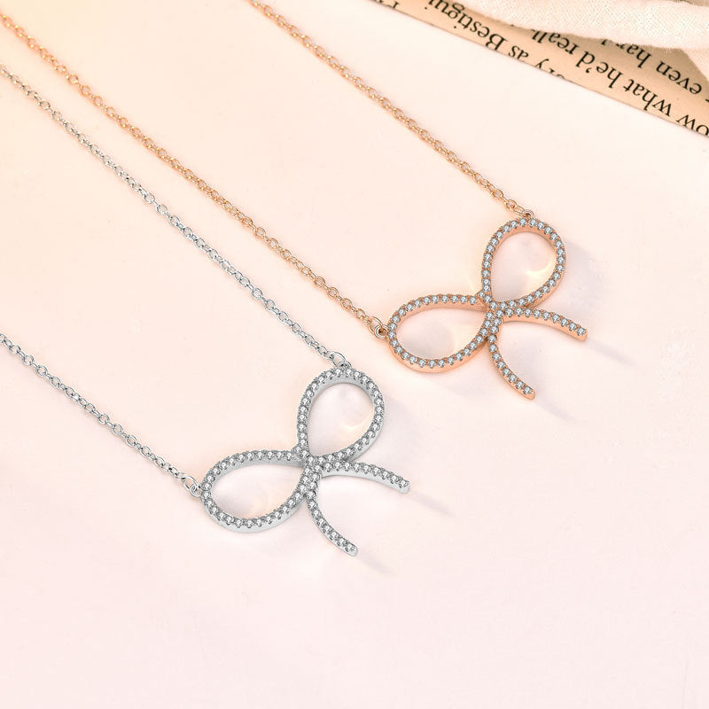 Girl CZ Hollow Bowknot 925 Sterling Silver Necklace
