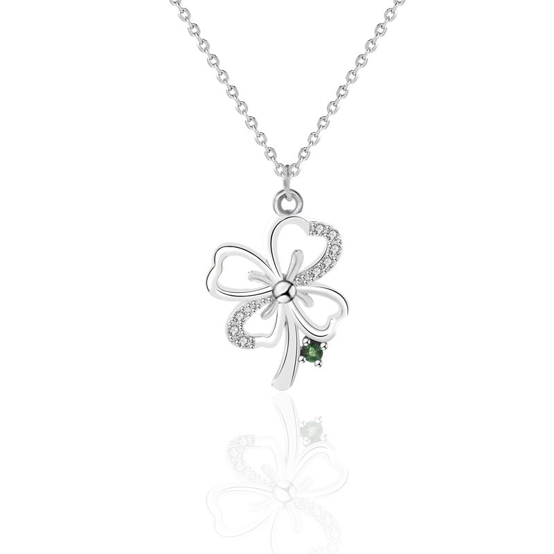 Gift CZ Four Leaf Clover 925 Sterling Silver Necklace