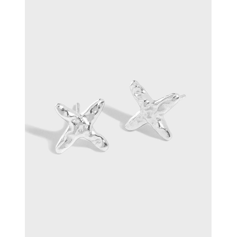 New Mini Irregular Cross 925 Sterling Silver Stud Earrings