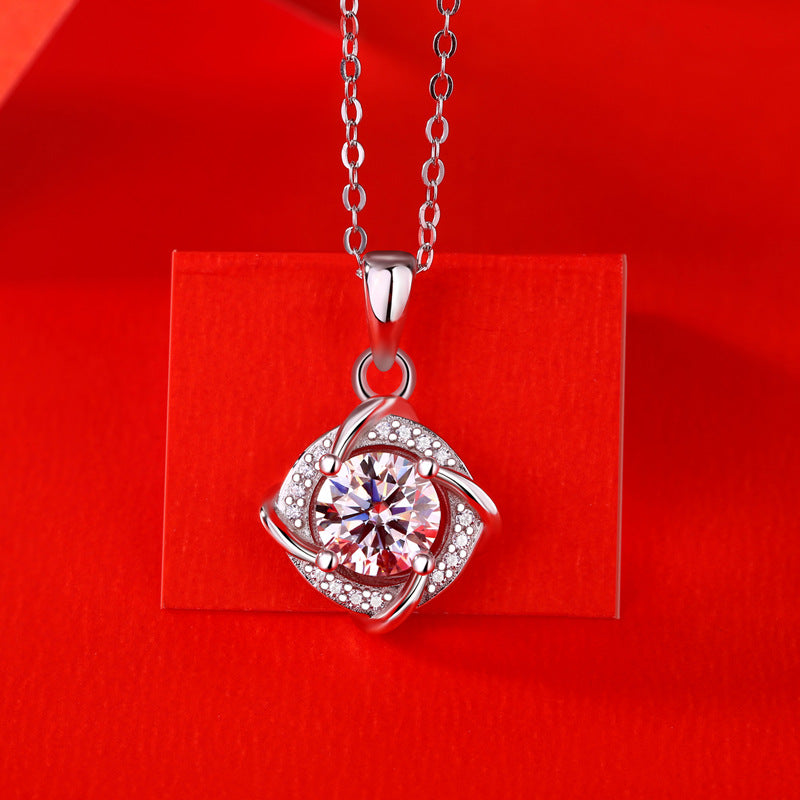 Elegant Moissanite CZ Rhombus 925 Sterling Silver Necklace