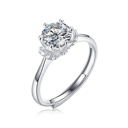 Wedding Moissanite CZ Rose Flower 925 Sterling Silver Adjustable Ring