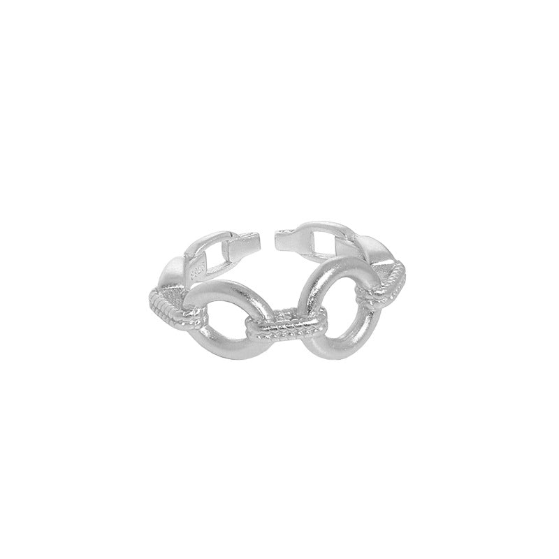 Fashion Rolo Chain Hollow 925 Sterling Silver Adjustable Ring