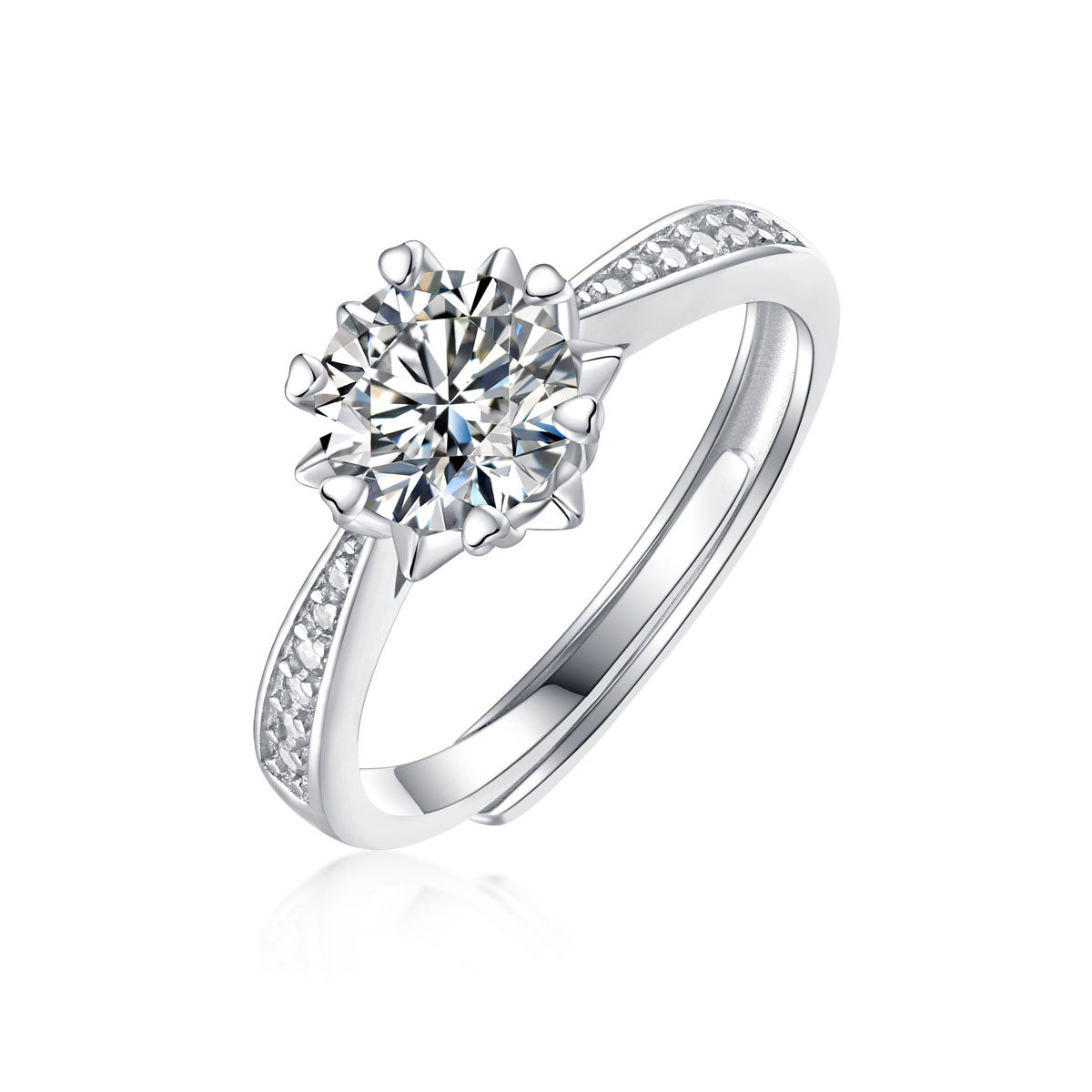 Wedding Moissanite CZ Snowflake 925 Sterling Silver Adjustable Ring