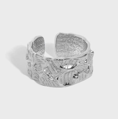 Fashion Office Irregular Face Wide 925 Sterling Silver Adjustable Ring