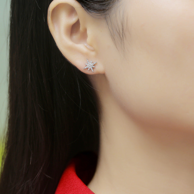 Girl  Shining Moissanite CZ Meteor Star 925 Sterling Silver Stud Earrings