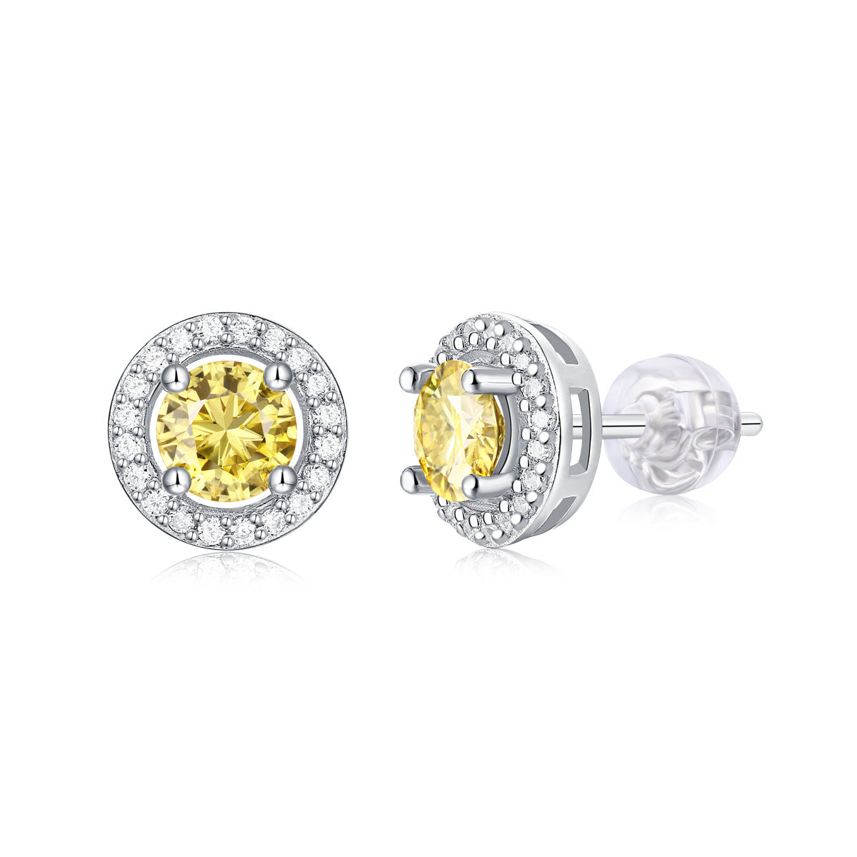 Simple Round Yellow Moissanite CZ 925 Sterling Silver Stud Earrings