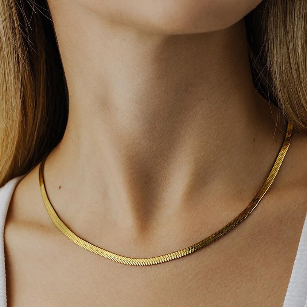 N34.18K Gold Plated Pop Snake Bone Chain Necklace - Elle Royal Jewelry