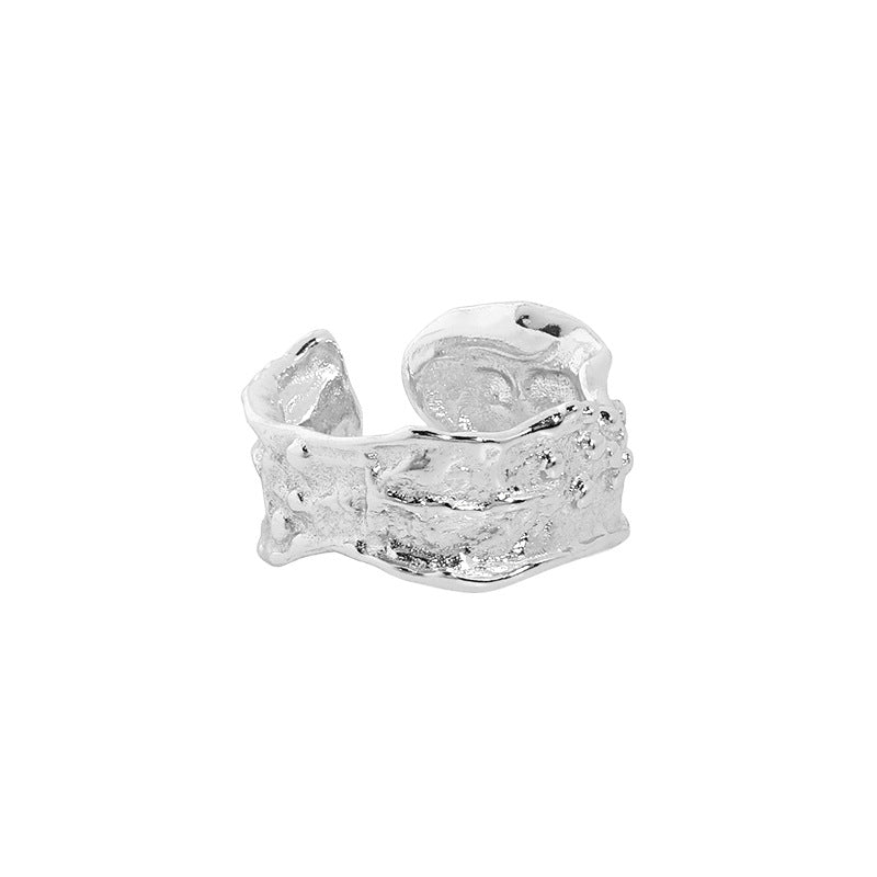 Fashion Irregular Wide Rock Stone 925 Sterling Silver Adjustable Ring