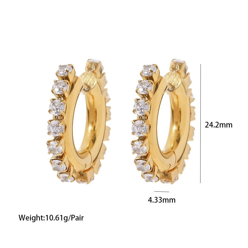18K Gold Inlaid White Square Zircon Versatile Earrings