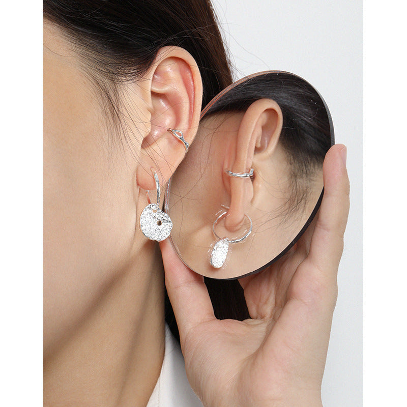 Minimalist Irregular Hollow 925 Sterling Silver Non-Pierced Earring(Single)