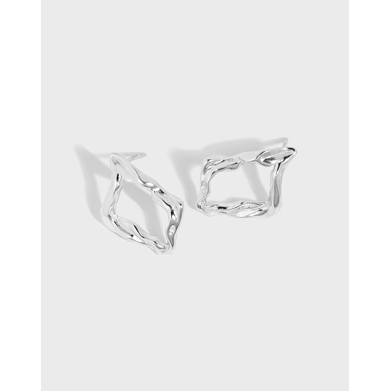 Geometry Hollow Irregular Square 925 Sterling Silver Stud Earrings