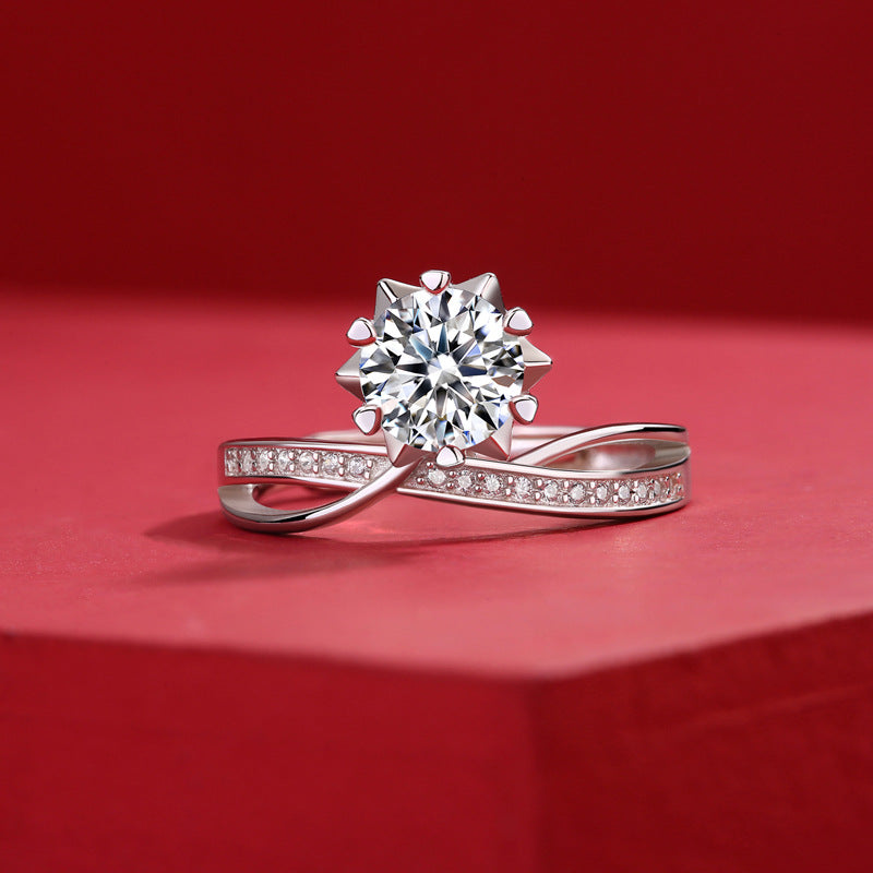 Elegant Moissanite CZ Snowflake 925 Sterling Silver Adjustable Ring