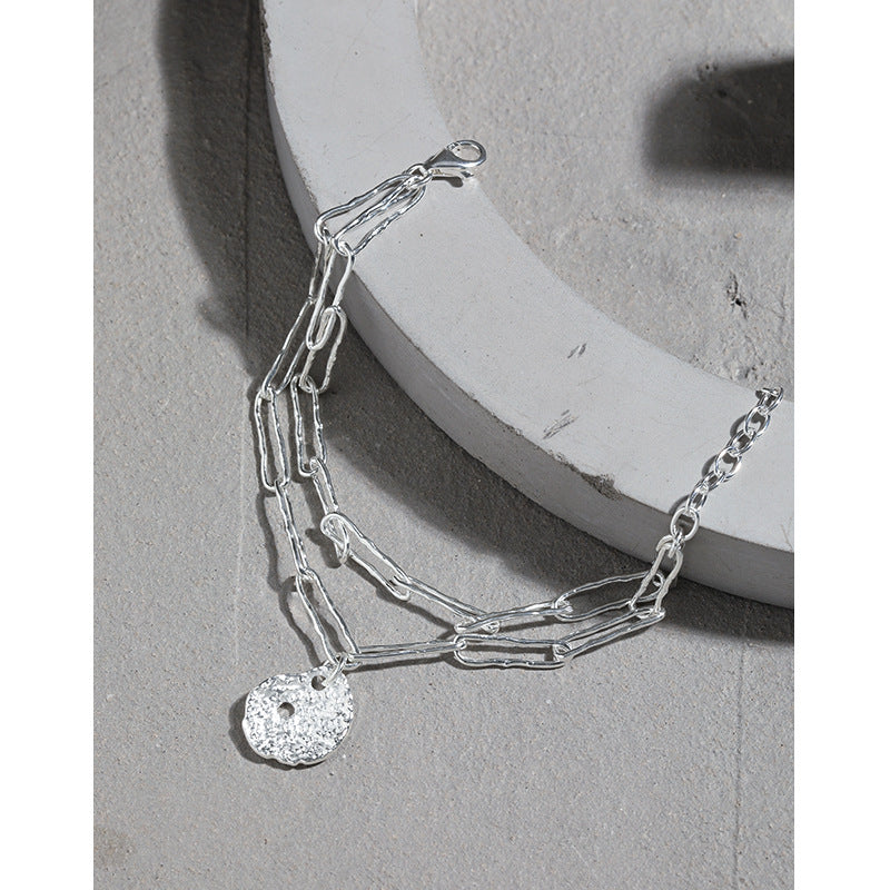 Office Double Layers Hollow Chain Lotus Leaf 925 Sterling Silver Bracelet