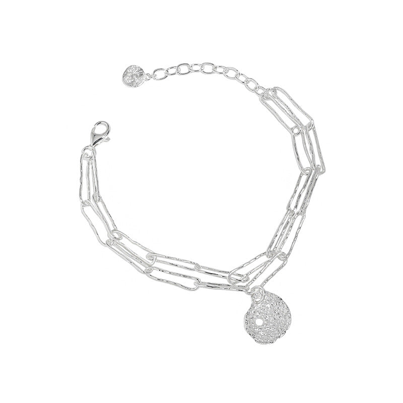 Office Double Layers Hollow Chain Lotus Leaf 925 Sterling Silver Bracelet