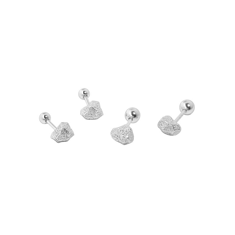 Simple Irregular Stone Beads 925 Sterling Silver Stud Earrings