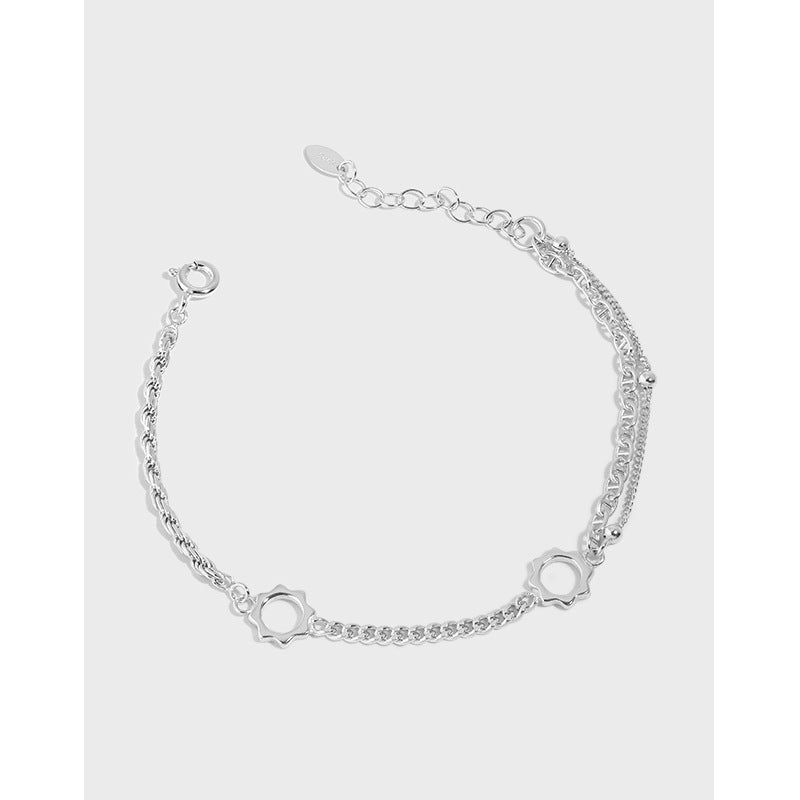 Asymmetry Rope Curb Puffed Gucci Chain Sunflower 925 Sterling Silver Bracelet