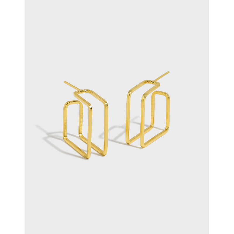 Geometry Square Hollow Lines 925 Sterling Silver Stud Earrings