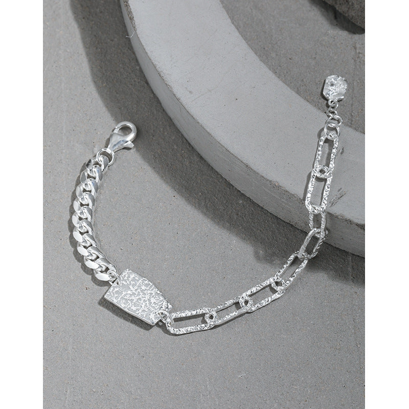 Asymmetry Curb Paperclip Chain Geometry 925 Sterling Silver Bracelet