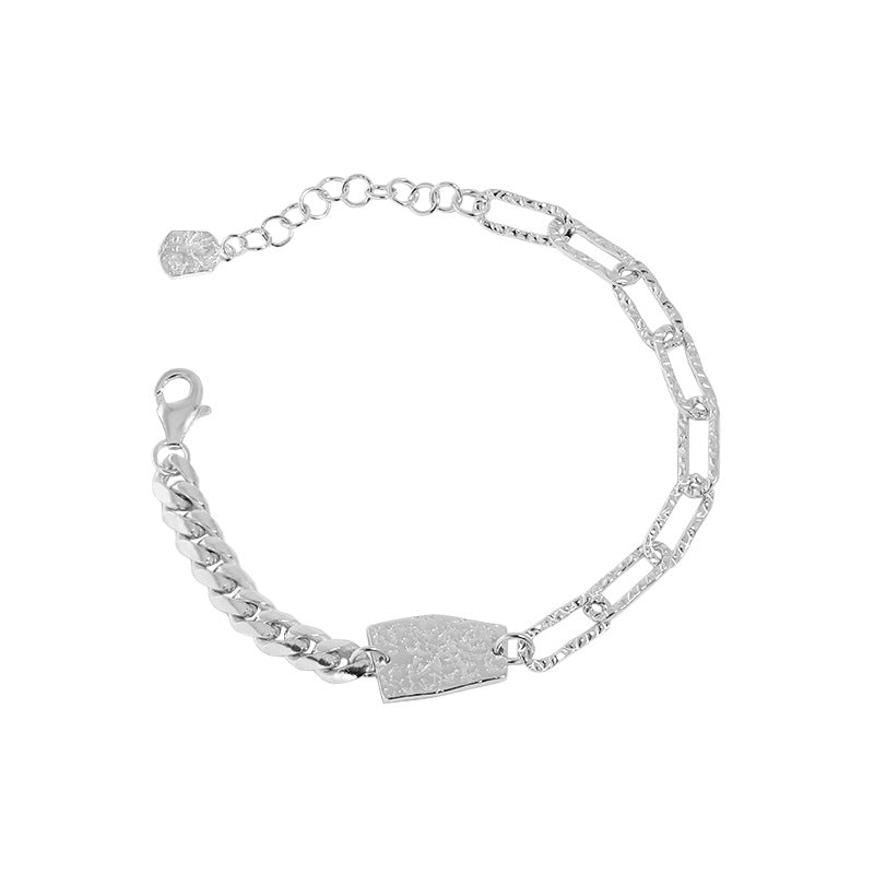 Asymmetry Curb Paperclip Chain Geometry 925 Sterling Silver Bracelet