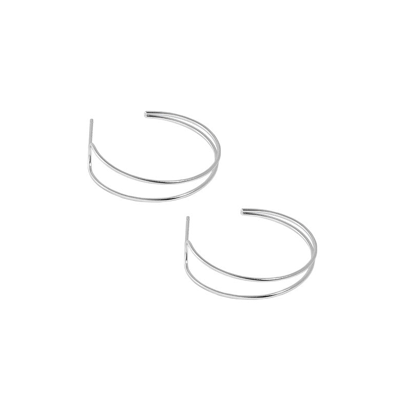 Minimalist Double Layer C Shape 925 Sterling Silver Stud Earrings