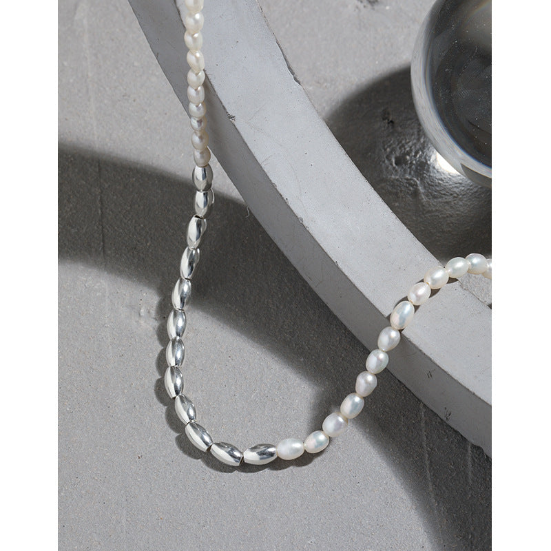 Asymmetry Oval Natural Pearl Waterdrop 925 Sterling Silver Necklace