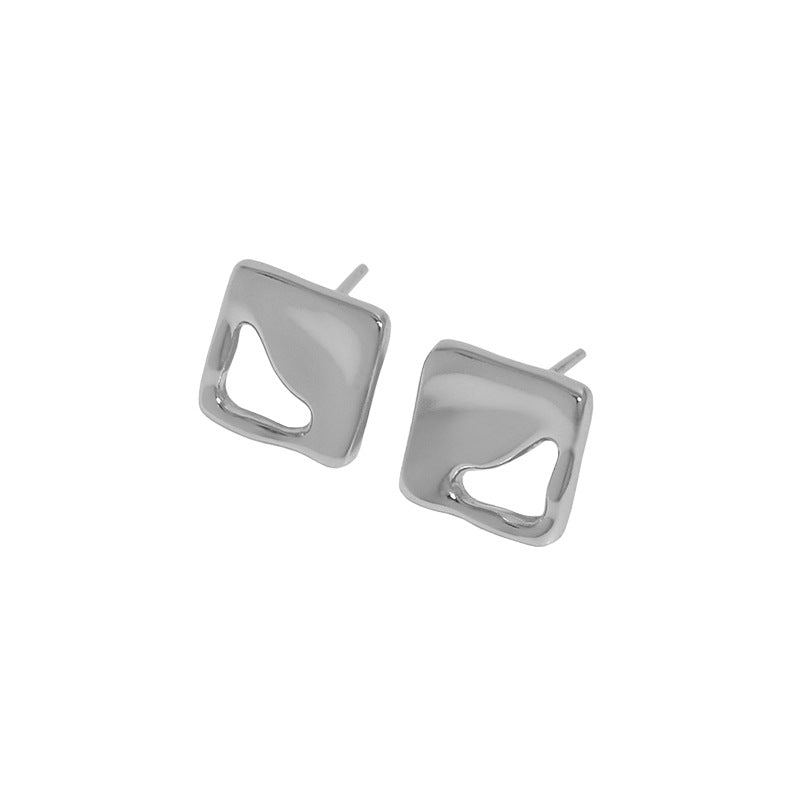 Geometry Heart Hollow Square 925 Sterling Silver Stud Earrings