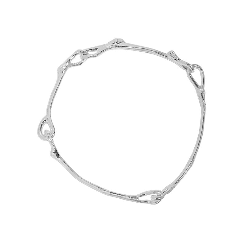 Minimalist Irregular Twisted Branches 925 Sterling Silver Bracelet