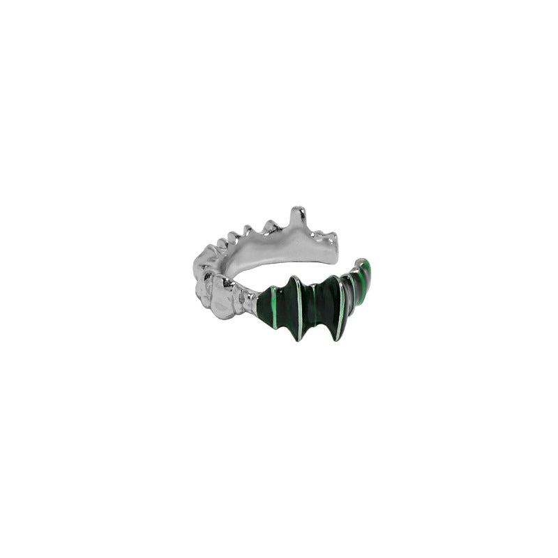 Green Epoxy Serpentine 925 Sterling Silver Non-Pierced Earring(Single)