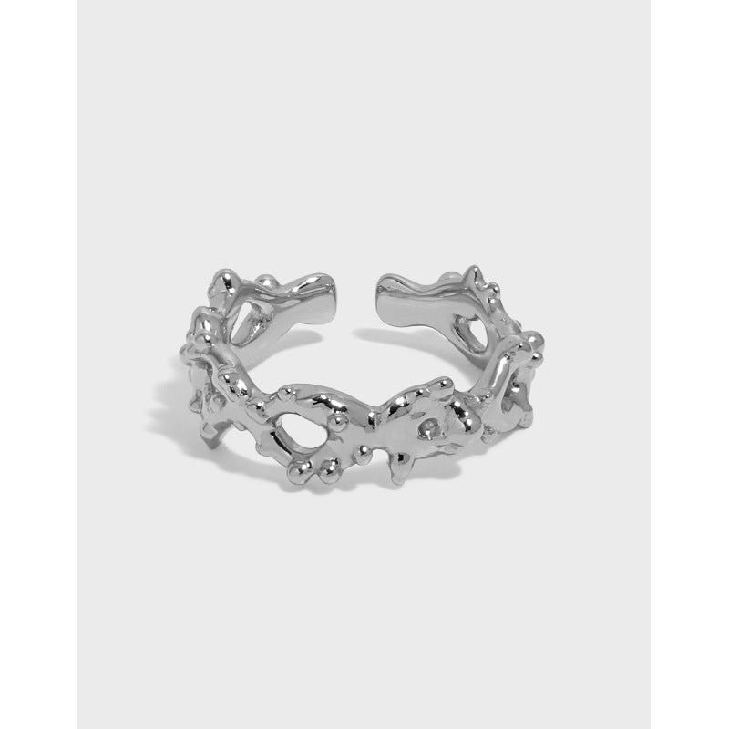 Fashion Hollow Rivet Chain 925 Sterling Silver Adjustable Ring
