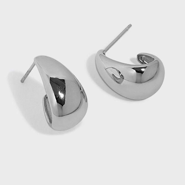 Fashion Geometry Oval C Shape 925 Sterling Silver Hoop Earrings