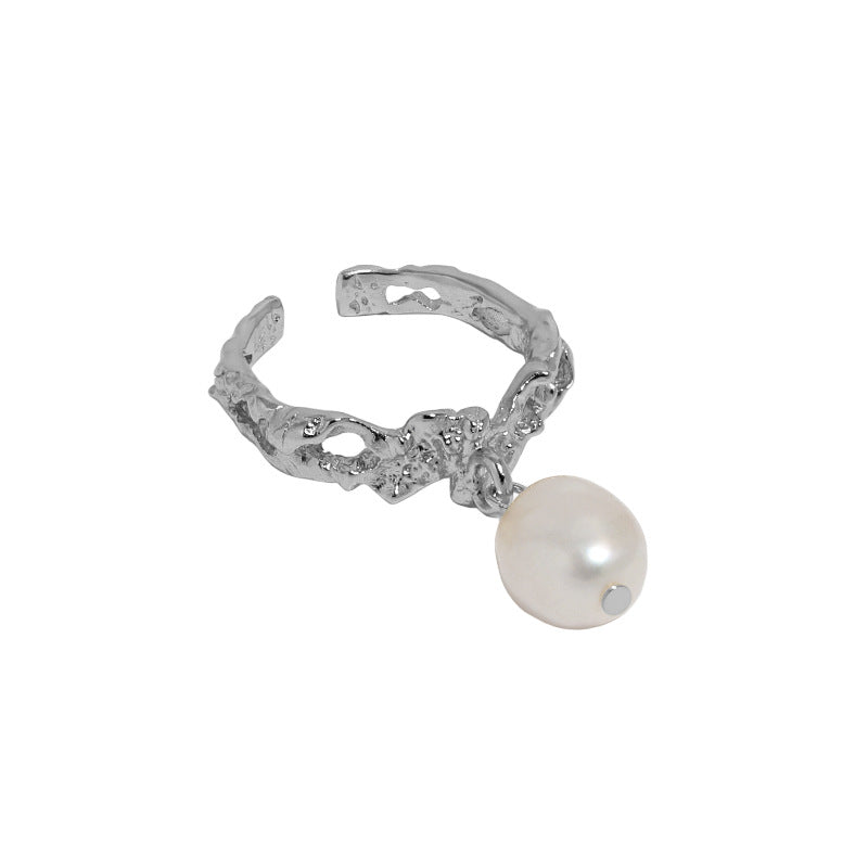 Office Oval Natural Pearl Irregular 925 Sterling Silver Adjustable Ring