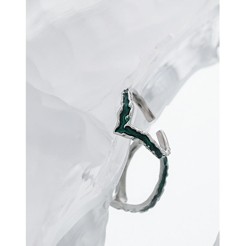Fashion V Shape Epoxy 925 Sterling Silver Adjustable Ring
