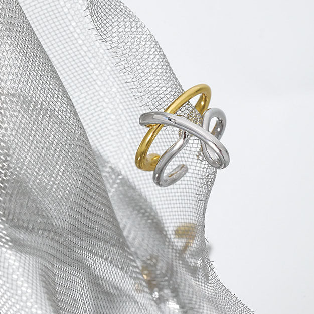 Irregular Fashion Messy Lines Cross 925 Sterling Silver Adjustable Ring
