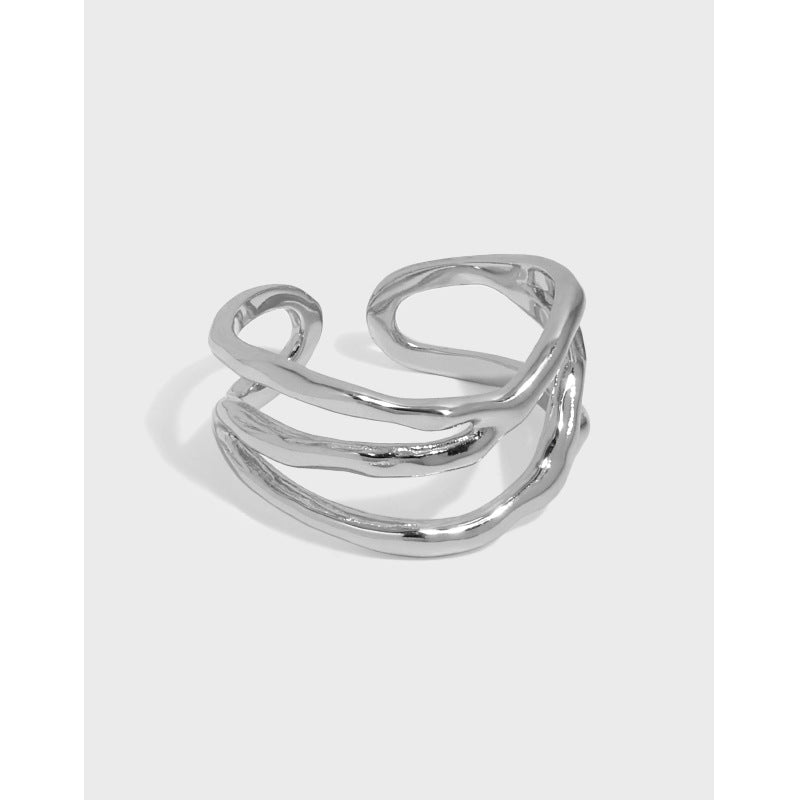Office Triple Layers Wide 925 Sterling Silver Adjustable Ring