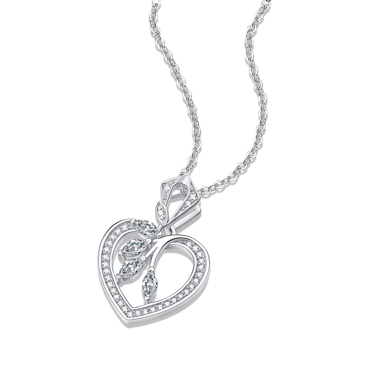 Women Moissanite Hollow Heart Leaves 925 Sterling Silver Necklace