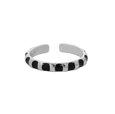 Geometry Black Epoxy Spots 925 Sterling Silver Adjustable Ring
