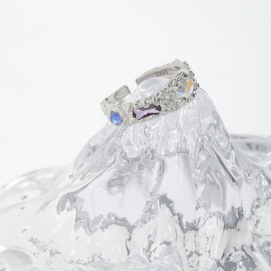 Fashion Irregular Created Moonstone River CZ Bubbles 925 Sterling Silver Adjustable Ring