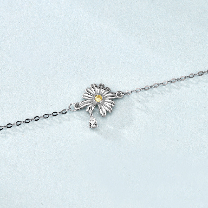 Summer Daisy Flower CZ 925 Sterling Silver Bracelet