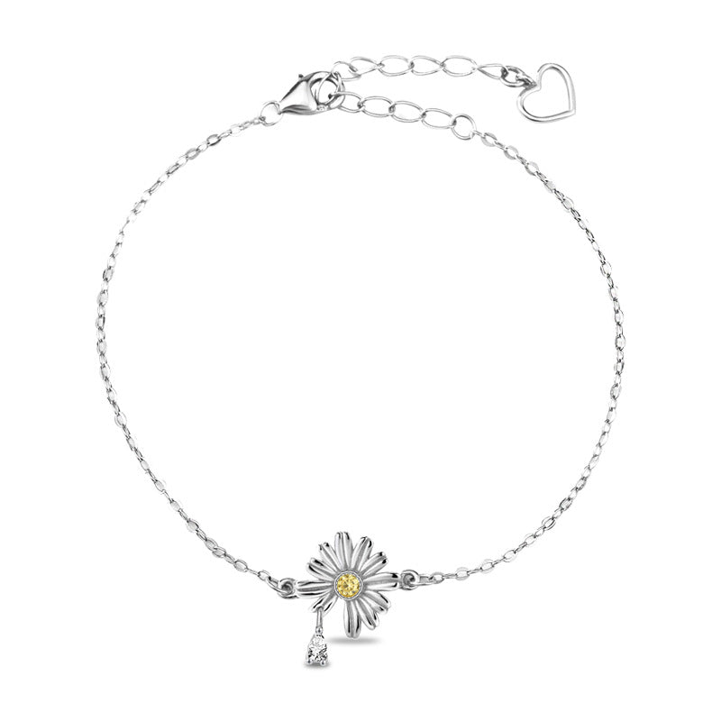 Summer Daisy Flower CZ 925 Sterling Silver Bracelet
