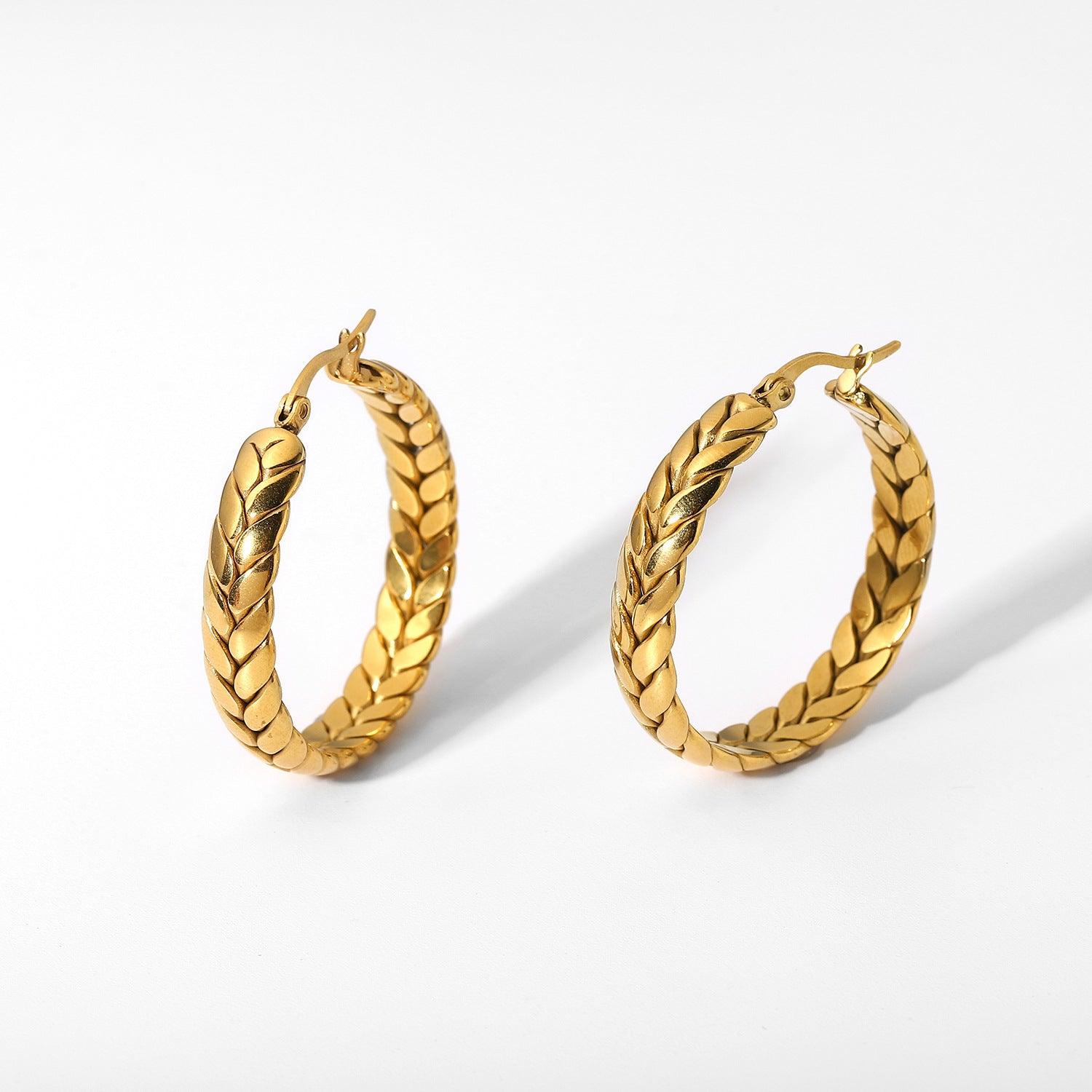E19.18K Gold Wheat Ear Geometric Pop Earrings - Elle Royal Jewelry