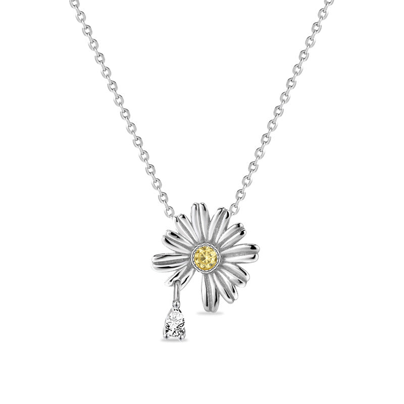 Summer Daisy Flower CZ 925 Sterling Silver Necklace